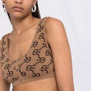 ROKH Logo Crop Tank Bra‎ Top Size Large Brown Black